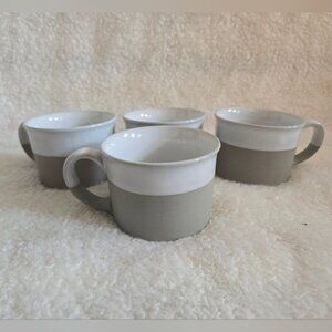 Set of 4 Pottery Barn Stoneware Two-Tone Mugs